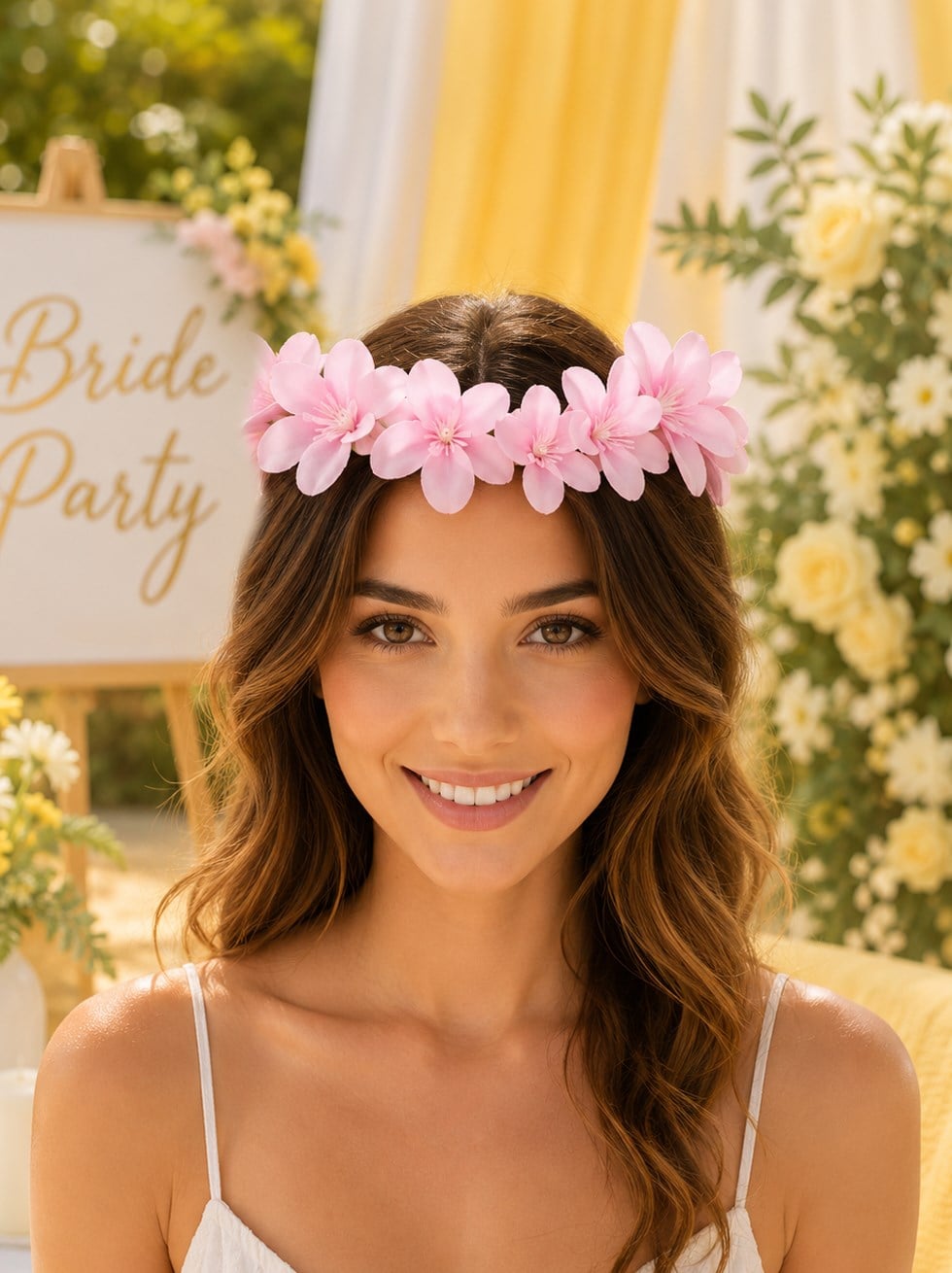 Bride Duvaklı Taç Bekarlığa Veda Parti Tacı Pembe Çiçekli