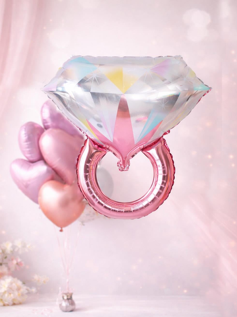 Bride Tek Taş Yüzük Folyo Balon Bekarlığa Veda Parti Balonu Rose Gold 81 cm