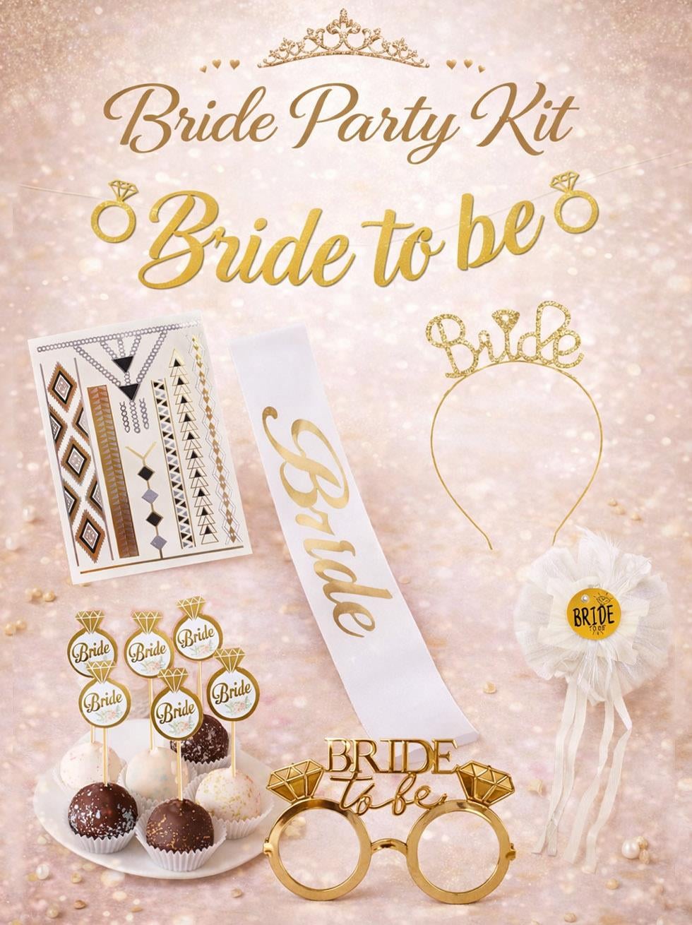 Bride To Be Parti Seti Bekarlığa Veda Partisi Set Pembe Altın Detaylı
