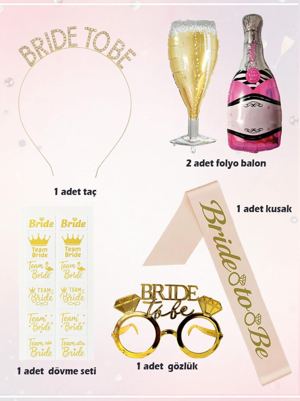 Bride To Be Parti Seti Bekarlığa Veda Partisi Set Pembe Rose Altın