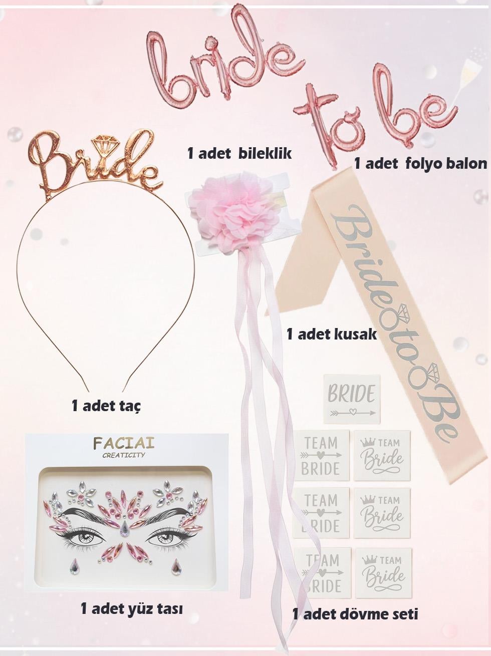 Bride To Be Rose Gümüş Bekarlığa Veda Partisi Seti 