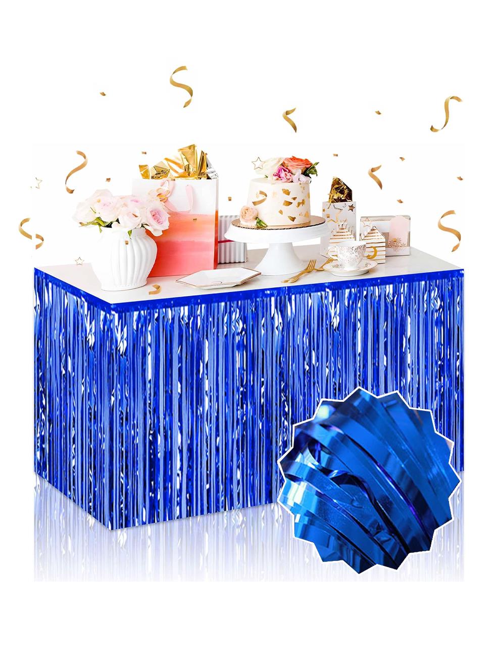 Metalize Parti Masa Eteği Masa Dekoru Mavi
