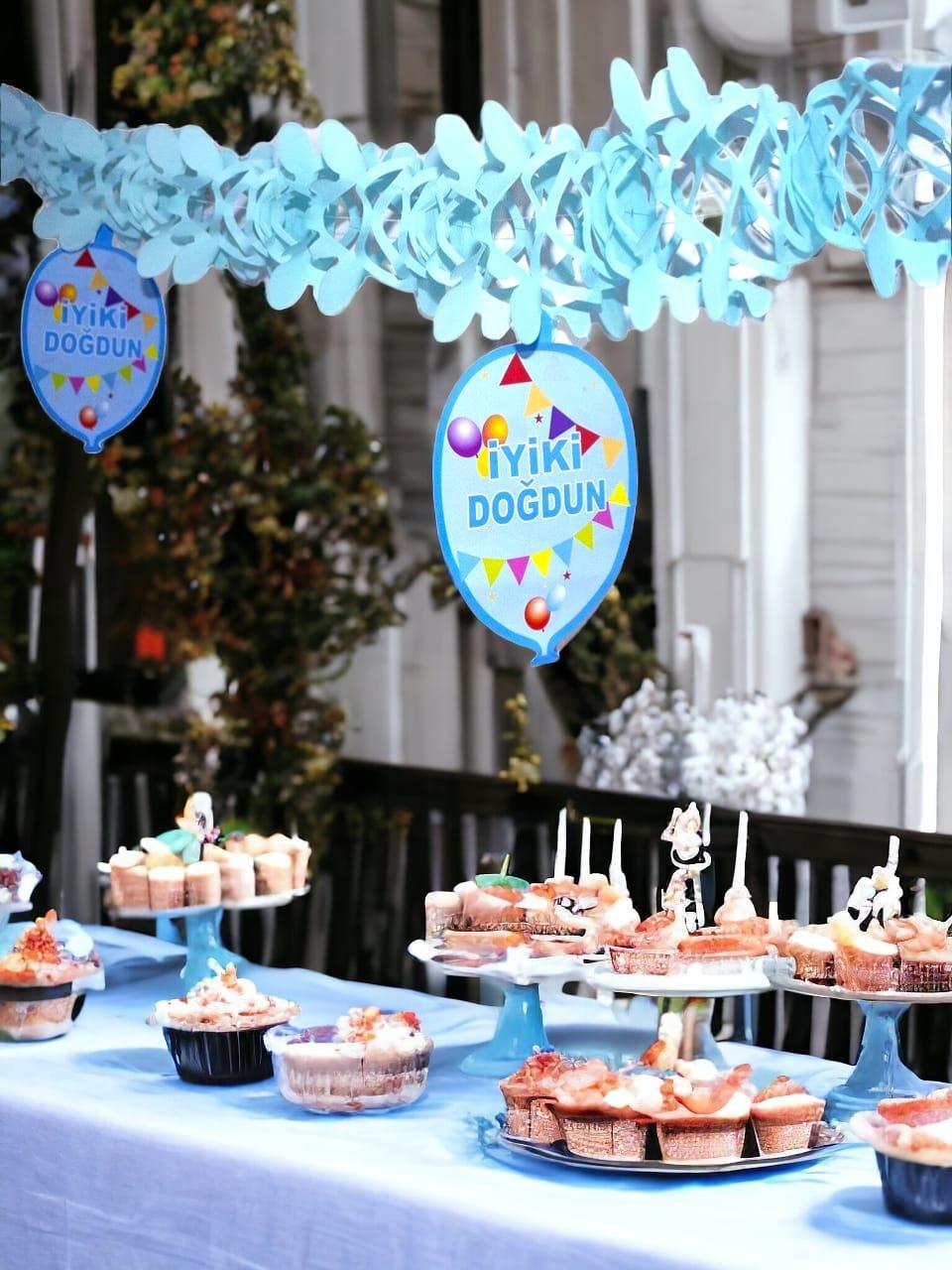 Kağıt Zincir İyi Ki Doğdun Doğum Günü Parti Süsü Mavi 24lü