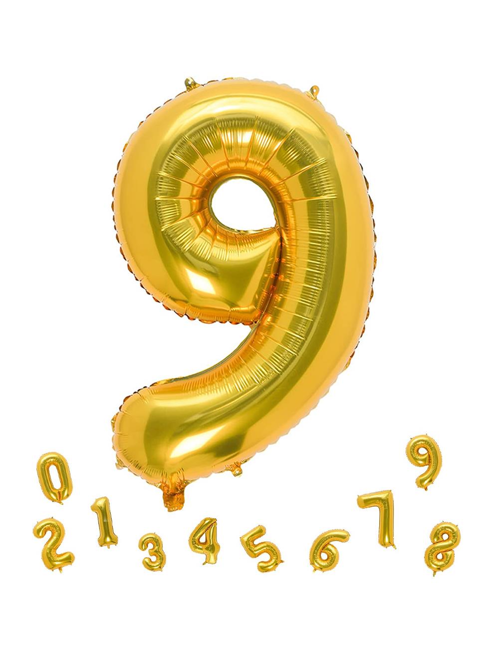 Rakam Folyo Balon Doğum Günü Parti Balonu 9 Altın Renk 86 cm 34 inc