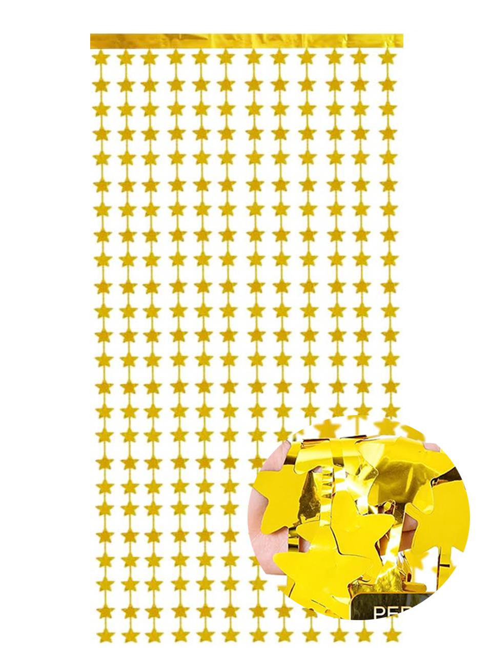 Metalize Yıldız Parti Perdesi Kapı ve Fon Perdesi Gold