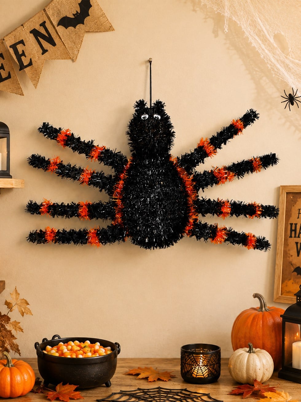Cadılar Bayramı Asılabilir Örümcek Süs – Halloween Parti Dekoru Siyah Turuncu 60x32 cm