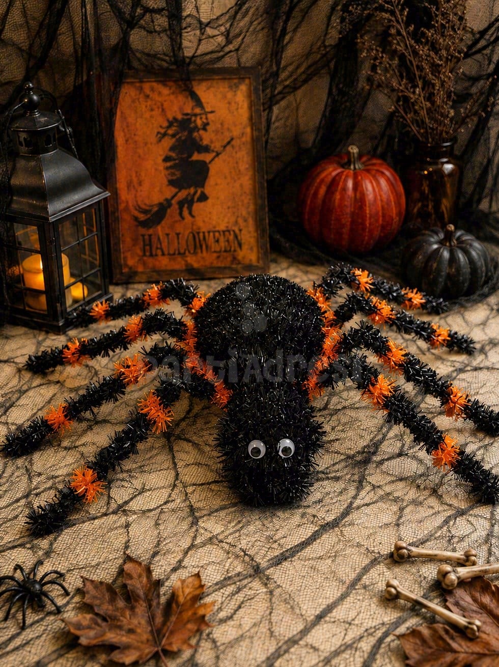 Cadılar Bayramı Asılabilir Örümcek Süs – Halloween Parti Dekoru Siyah Turuncu 60x32 cm