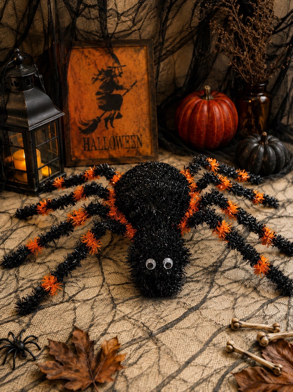 Cadılar Bayramı Asılabilir Örümcek Süs – Halloween Parti Dekoru Siyah Turuncu 60x32 cm