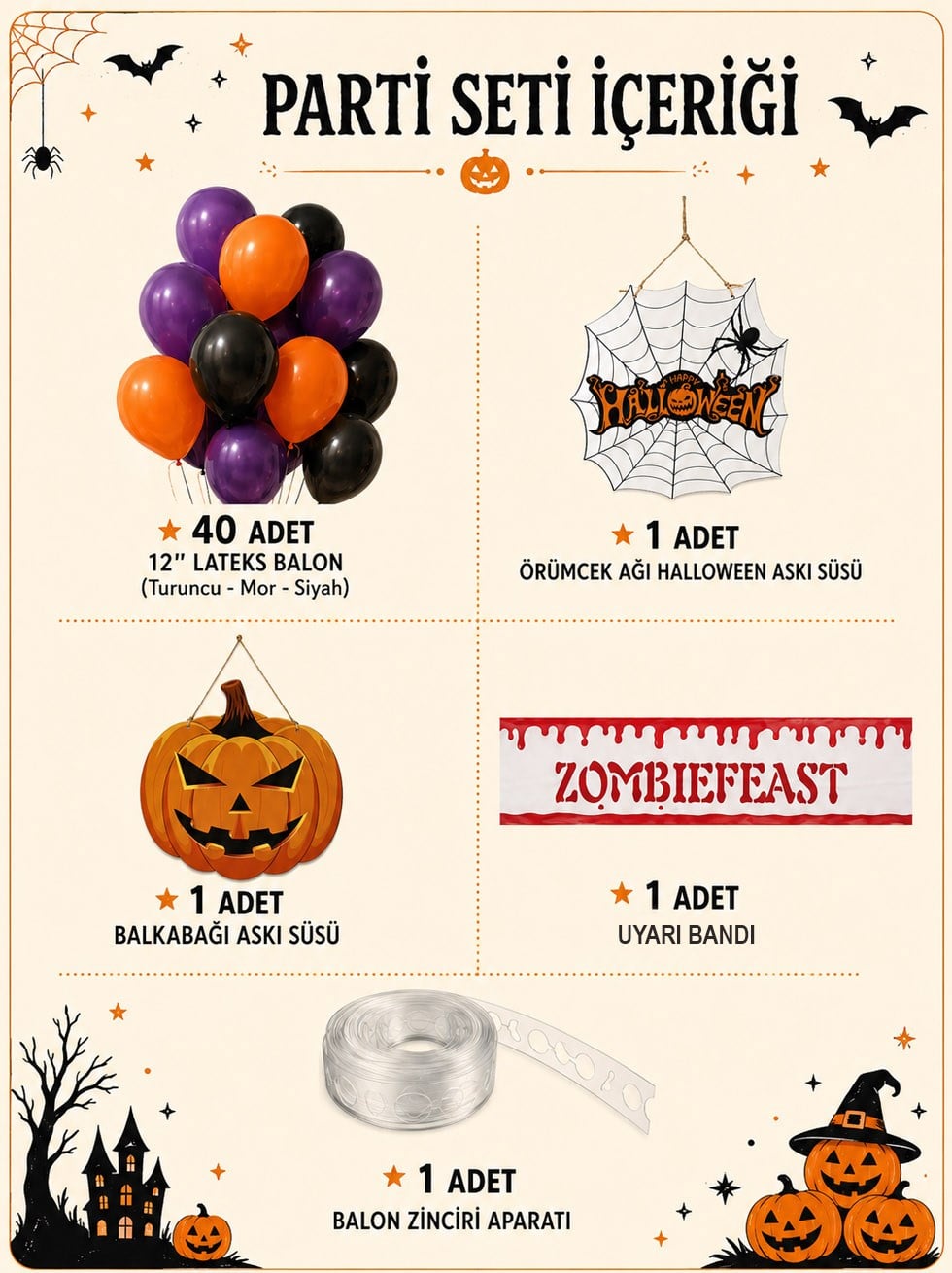 Cadılar Bayramı Balonlu Parti Seti – Halloween Konsept Dekorasyonu
