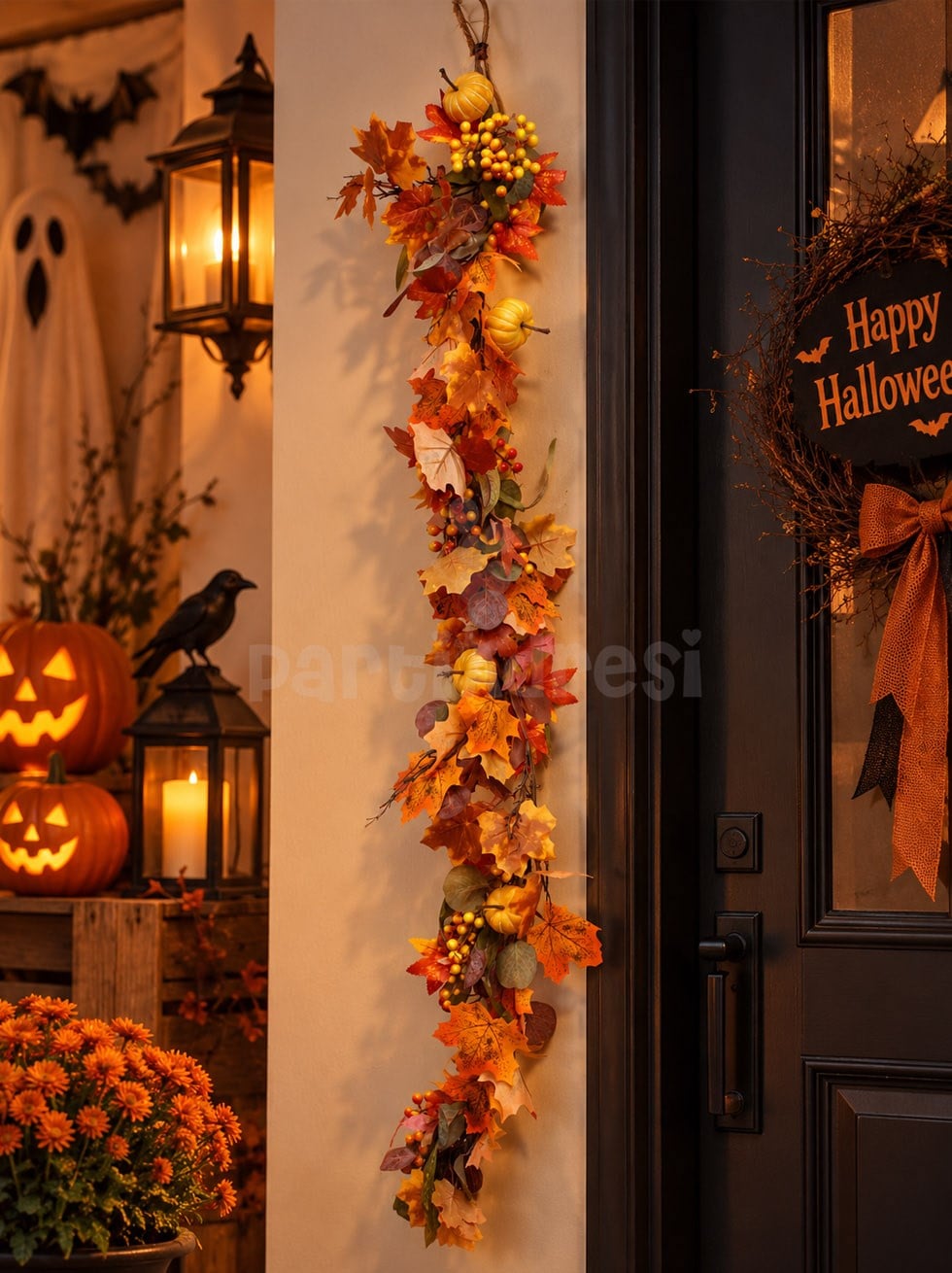 Cadılar Bayramı Dekoratif Balkabaklı Garland – Sonbahar ve Halloween Dekoru 150 cm