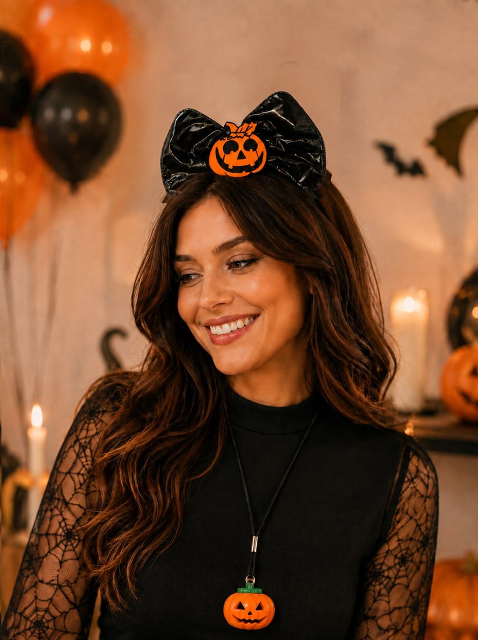 Cadılar Bayramı Fiyonk Taç Balkabağı Kolye Set Halloween Parti Aksesuarı 