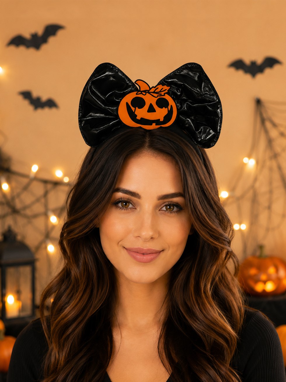 Cadılar Bayramı Fiyonklu Balkabaklı Taç Halloween Parti Aksesuarı Siyah