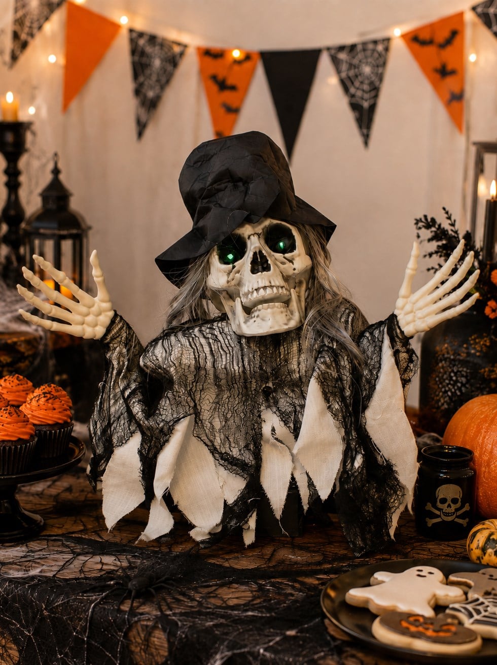 Cadılar Bayramı Hayalet İskelet Hareketli Müzikli Halloween Masa Üstü Parti Dekoru