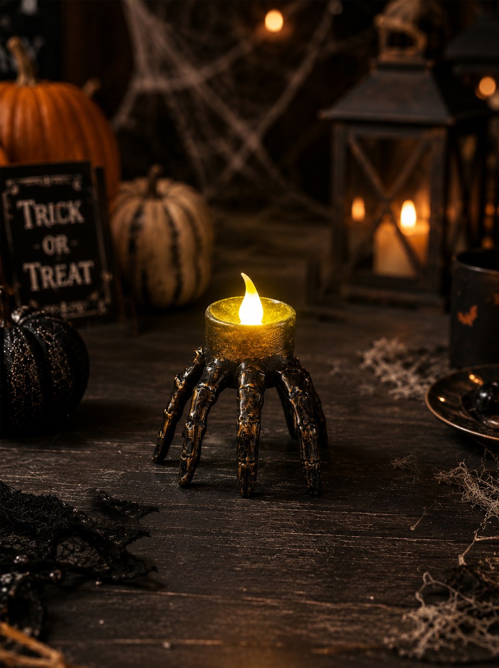 Cadılar Bayramı İskelet El Figürlü LED Mum – Halloween Parti Masa Dekoru 8 cm