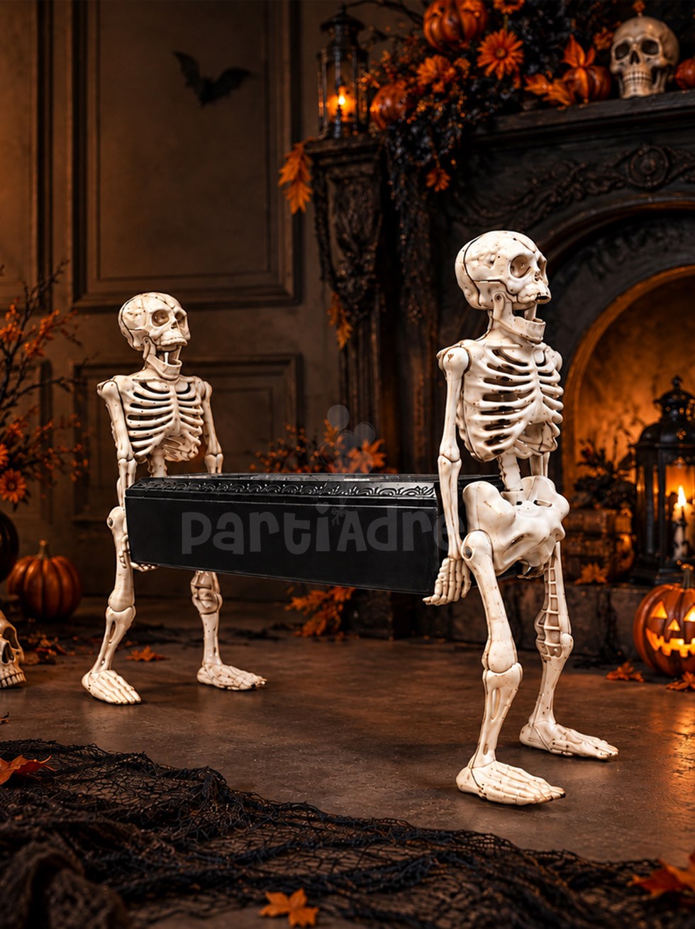 Cadılar Bayramı İskelet Figürlü Parti Süsü 55x45 cm – Hareketli Sesli Halloween Dekoru