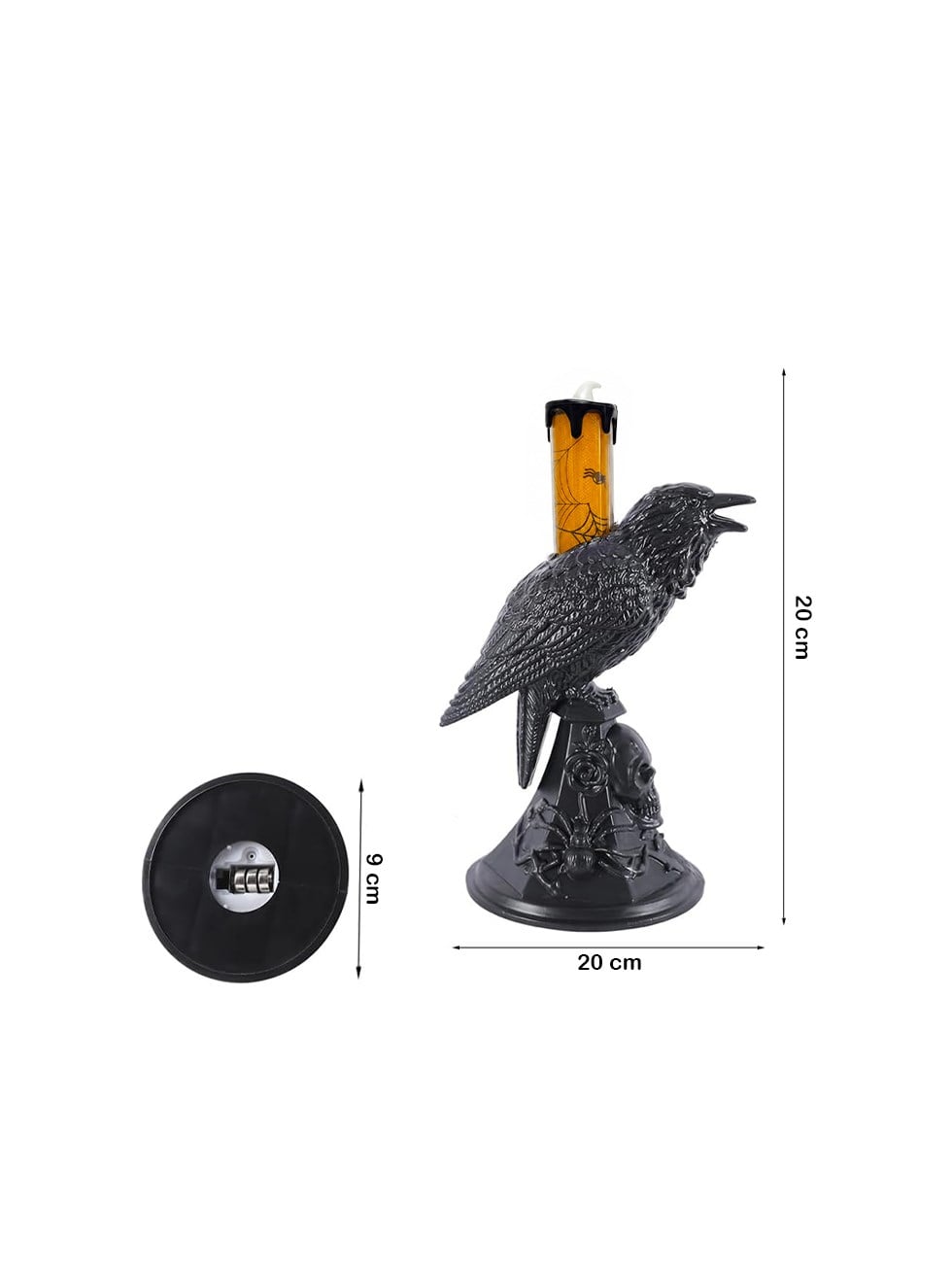 Cadılar Bayramı Karga Figürlü LED Işıklı Mum – Halloween Parti Dekoru Turuncu 20 cm 