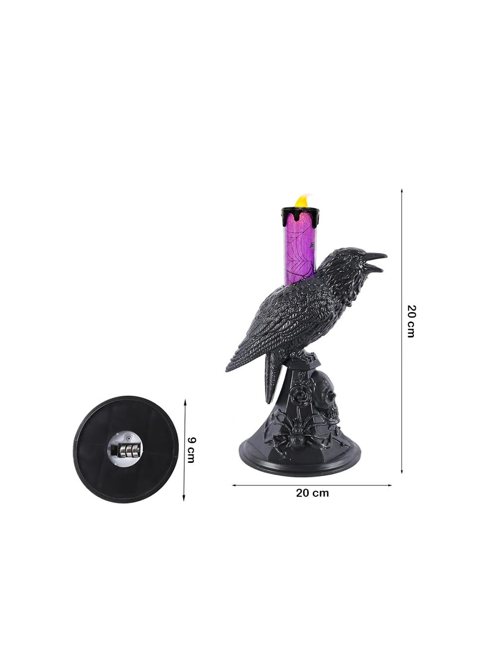 Cadılar Bayramı Karga Figürlü LED Işıklı Mum – Halloween Parti Dekoru Mor 20 cm 