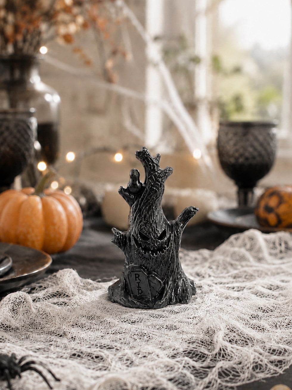 Cadılar Bayramı Korku Ağacı LED Işıklı Mum – Halloween Parti Masa Dekoru 12 cm
