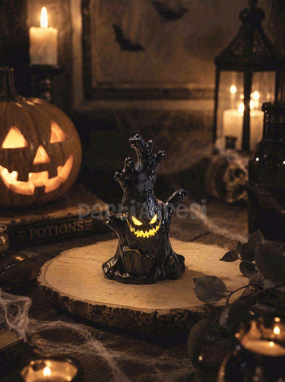 Cadılar Bayramı Korku Ağacı LED Işıklı Mum – Halloween Parti Masa Dekoru 12 cm