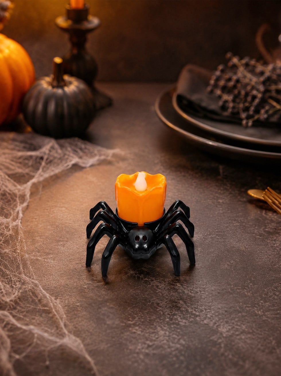 Cadılar Bayramı Örümcek LED Işıklı Mum – Halloween Parti Masa Dekoru 5 cm