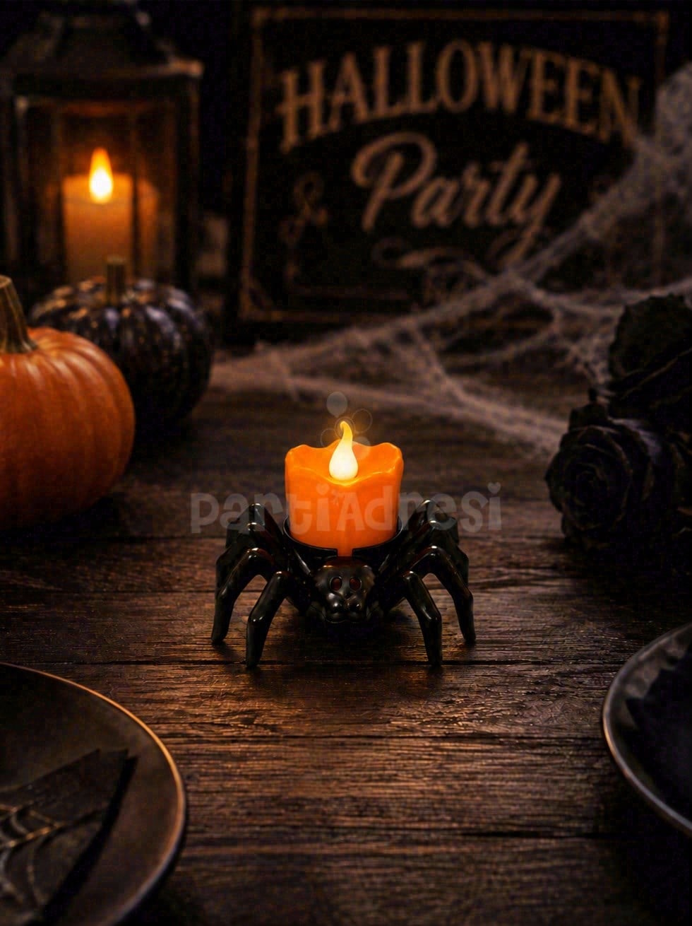 Cadılar Bayramı Örümcek LED Işıklı Mum – Halloween Parti Masa Dekoru 5 cm