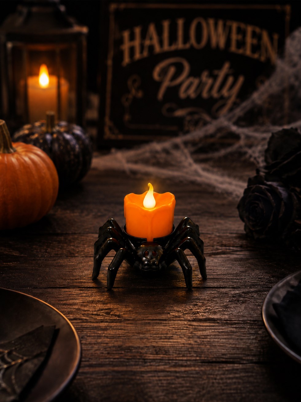 Cadılar Bayramı Örümcek LED Işıklı Mum – Halloween Parti Masa Dekoru 5 cm