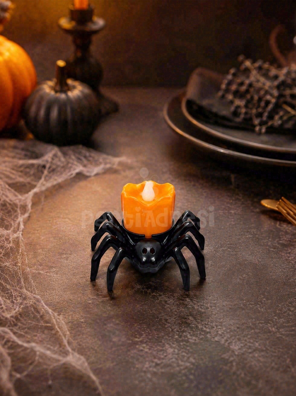 Cadılar Bayramı Örümcek LED Işıklı Mum – Halloween Parti Masa Dekoru 5 cm