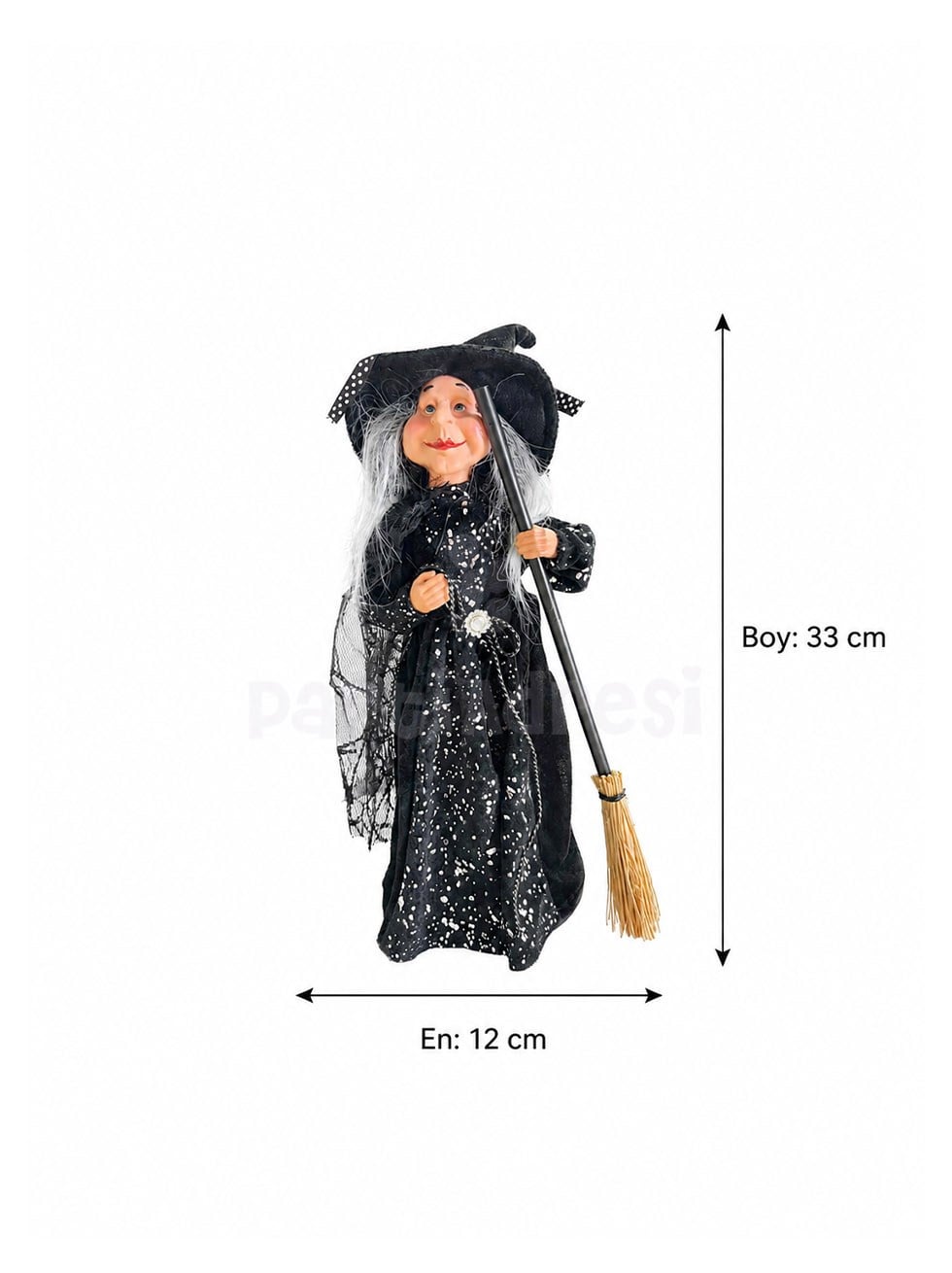 Cadılar Bayramı Süpürgeli Cadı – Halloween Parti ve Ev Dekorasyonu Siyah 33 cm
