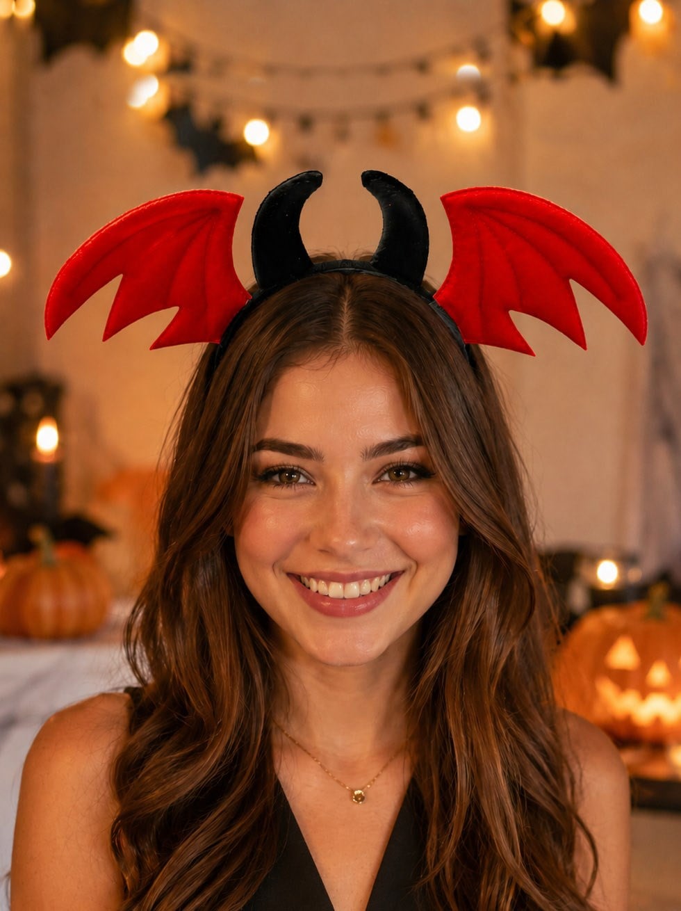 Cadılar Bayramı Yarasa Kanatlı Şeytan Taç Halloween Aksesuarı Kırmızı