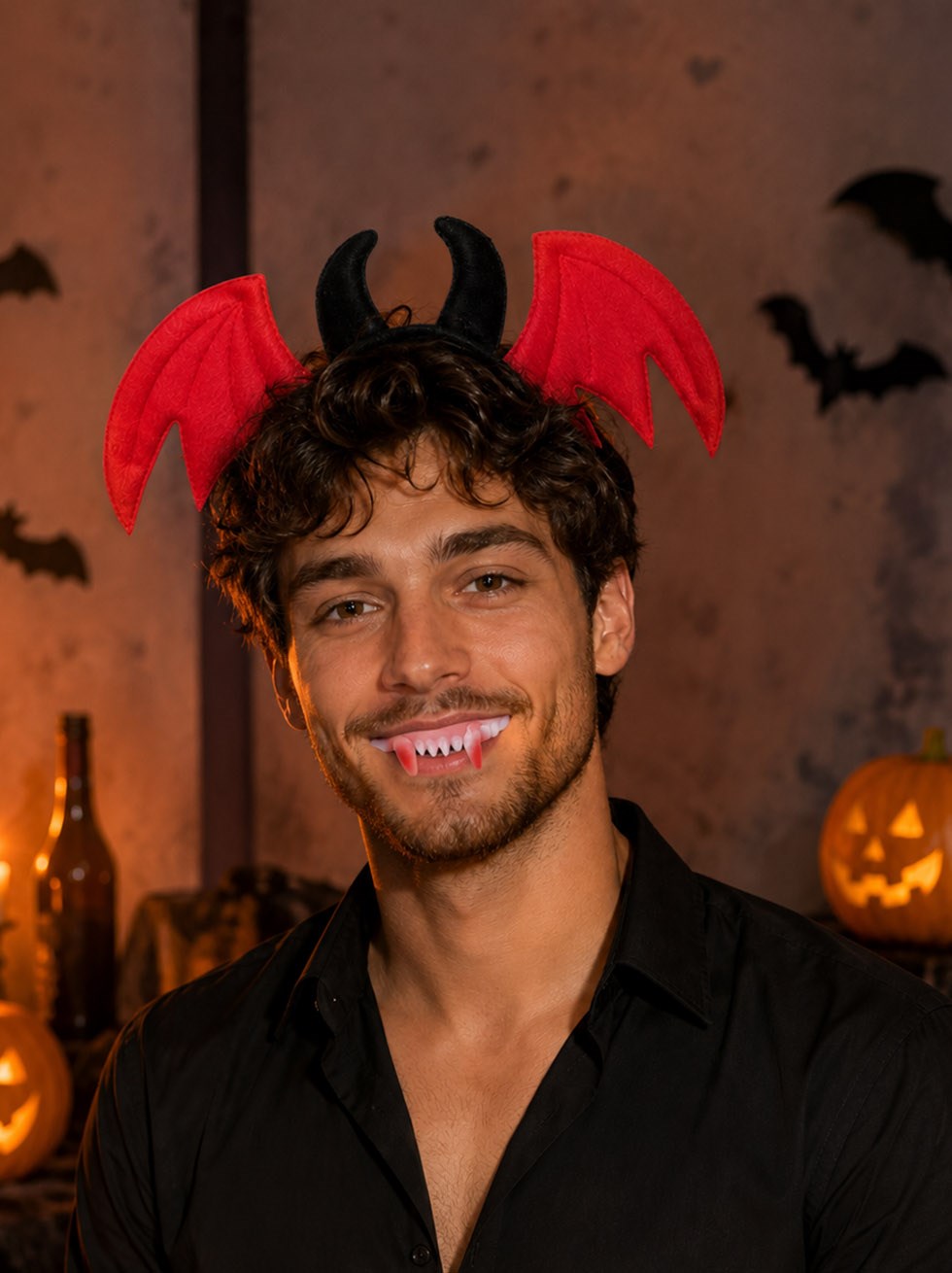 Cadılar Bayramı Yarasa Taç Vampir Diş Set Halloween Parti Aksesuarı