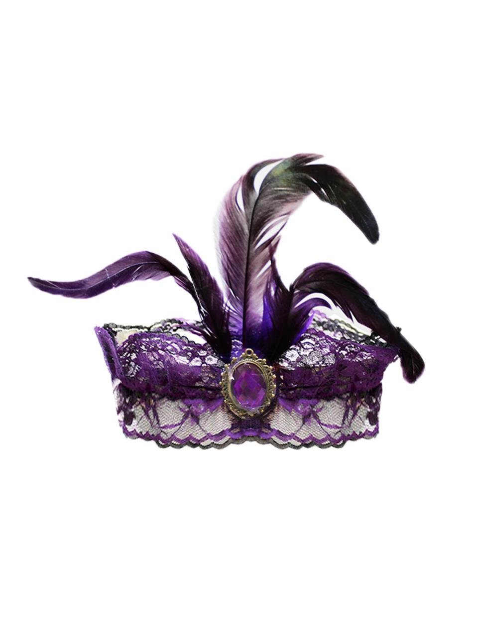 Tüylü Saç Bandı Çarliston Taşlı Bekarlığa Veda Parti Aksesuarı Mor