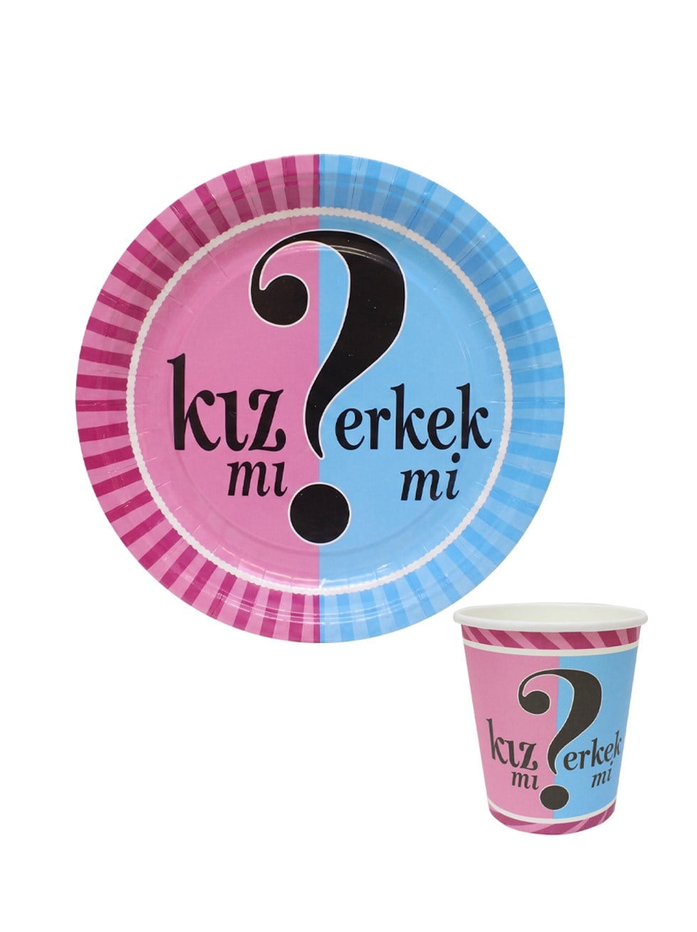 Cinsiyet Partisi Kız mı Erkek mi Karton Tabak Bardak Set