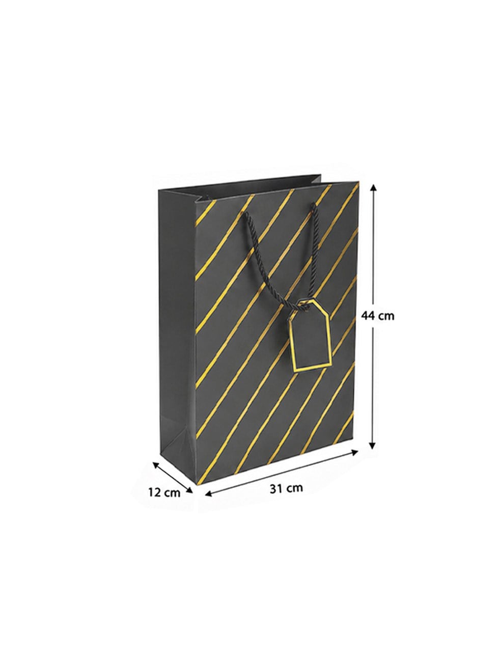 Çizgili Karton Hediye Çantası – Etiketli Lux Alışveriş Çantası 31x44x12 cm 12li
