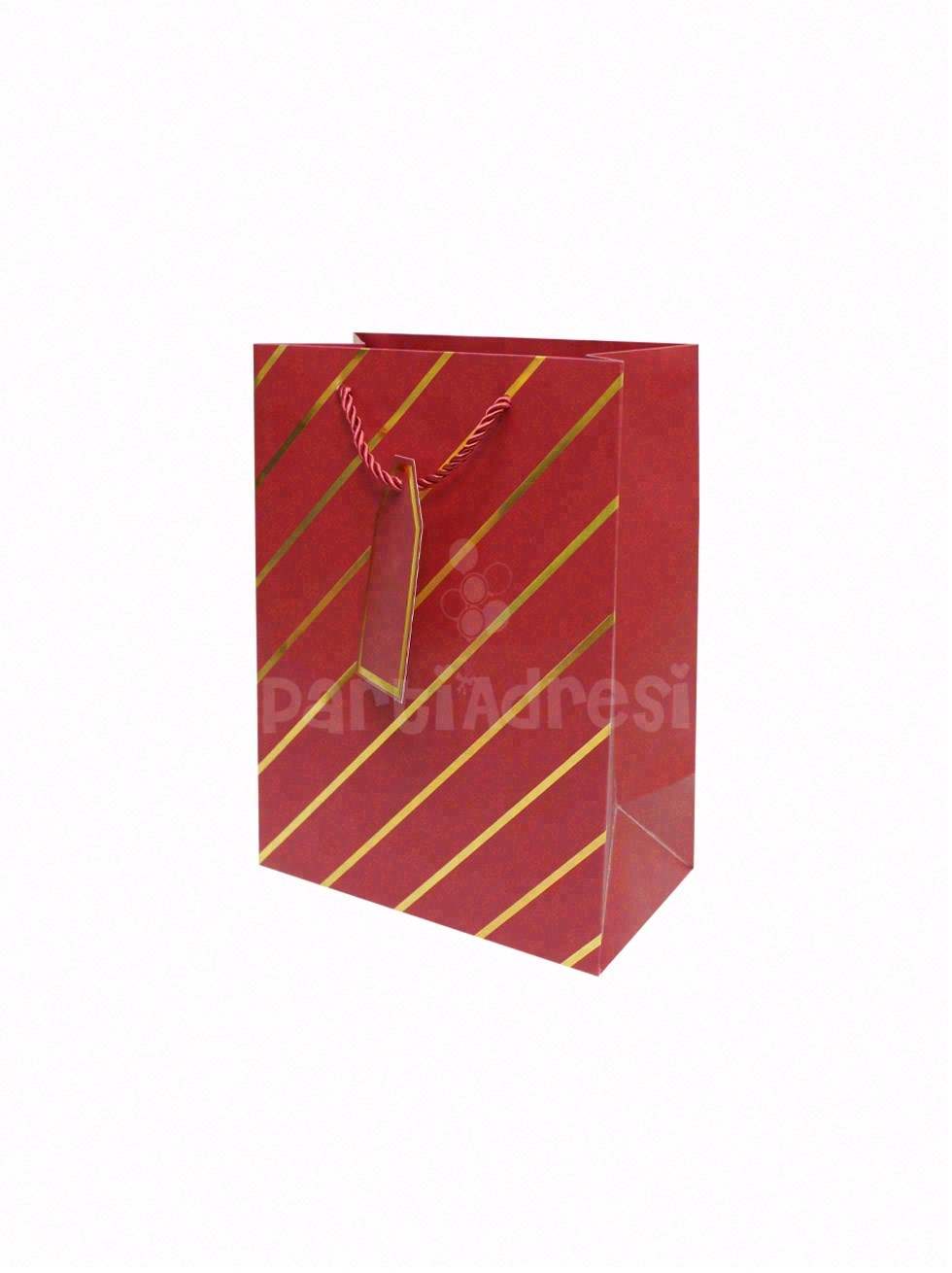 Çizgili Karton Hediye Çantası – Etiketli Lux Alışveriş Çantası Bordo 31x44x12 cm