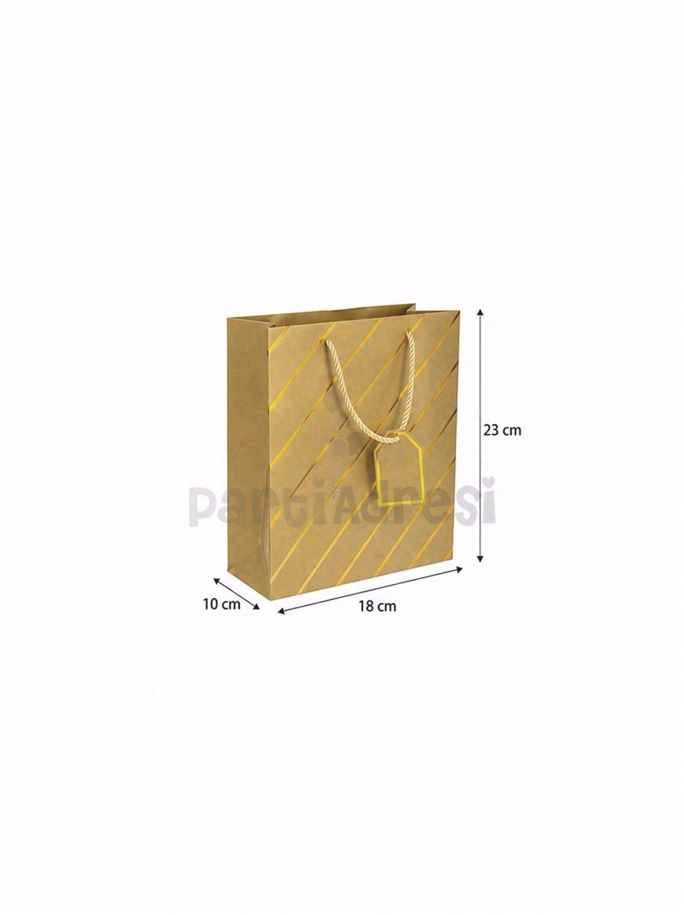 Çizgili Karton Hediye Çantası – Etiketli Lux Alışveriş Çantası Altın 18x23x10 cm