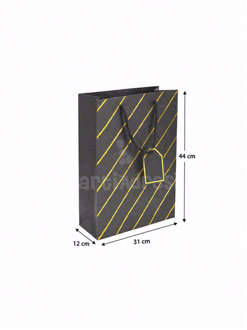 Çizgili Karton Hediye Çantası – Etiketli Lux Alışveriş Çantası 31x44x12 cm 12li