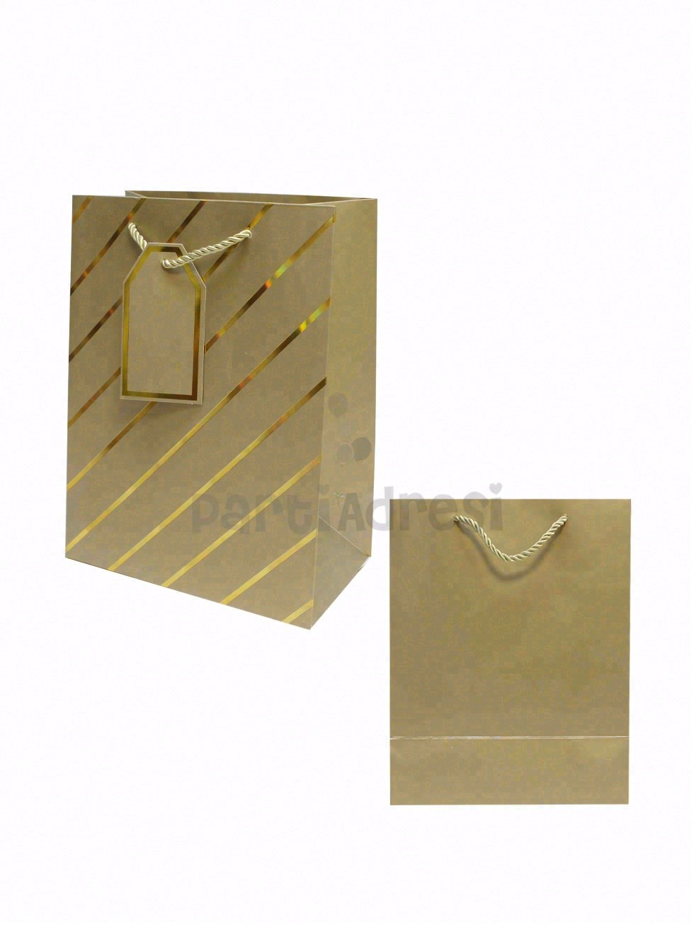 Çizgili Karton Hediye Çantası – Etiketli Lux Alışveriş Çantası Altın 31x44x12 cm