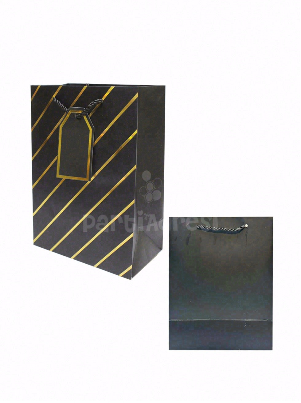 Çizgili Karton Hediye Çantası – Etiketli Lux Alışveriş Çantası Siyah 31x44x12 cm