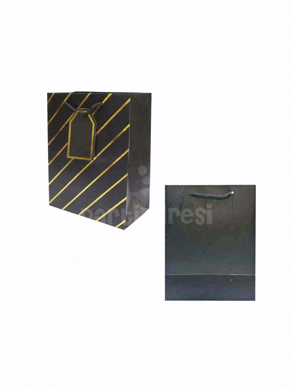 Çizgili Karton Hediye Çantası – Etiketli Lux Alışveriş Çantası Siyah 18x23x10 cm