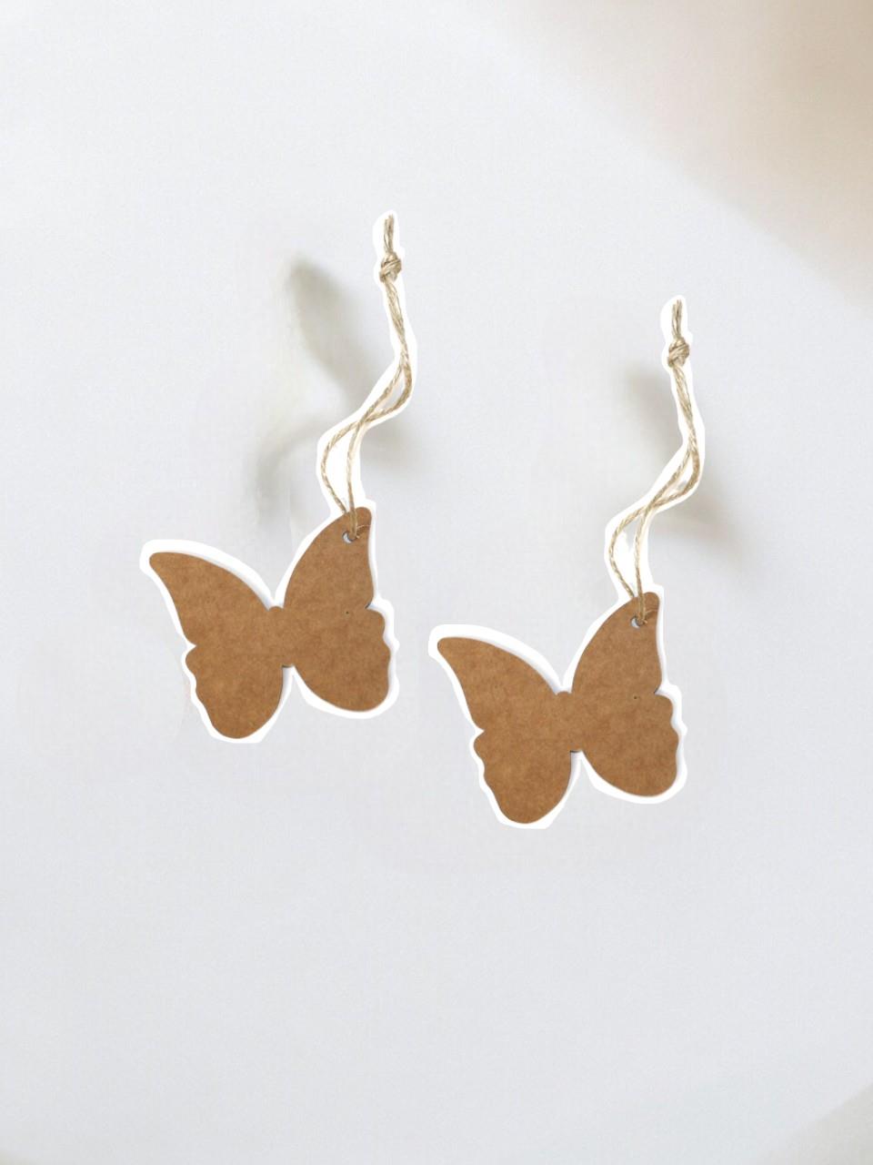 Kraft Hediye Paketi Etiketi Jüt İpli Kelebek 12li