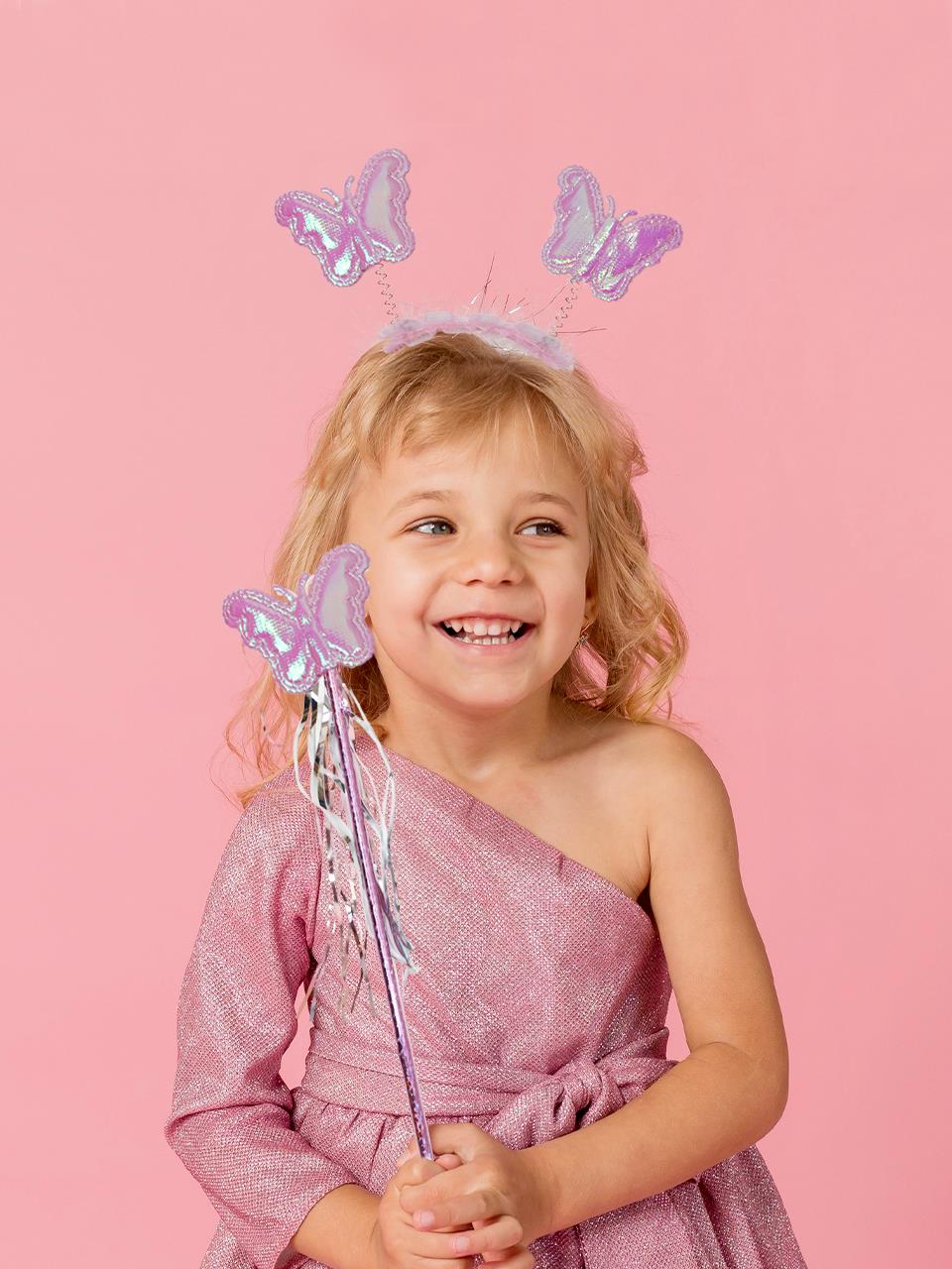 Kelebek Kanatlı Set Kanat Taç Asa Seti Parti Kostüm Aksesuarı Renkli