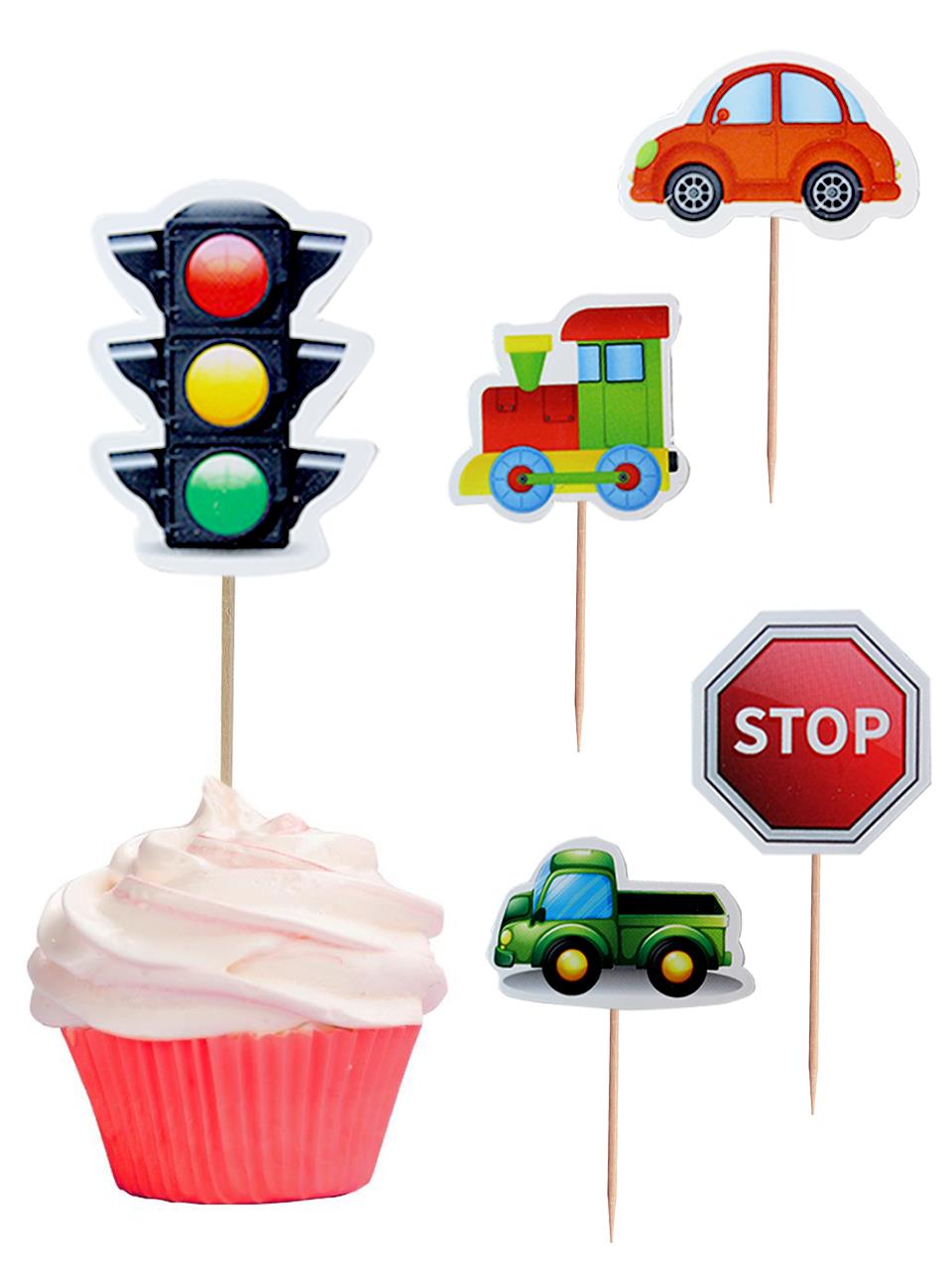 Trafik Temalı Kürdan Taşıt Figürlü Cupcake Kürdanı Pasta Süsü 10lu