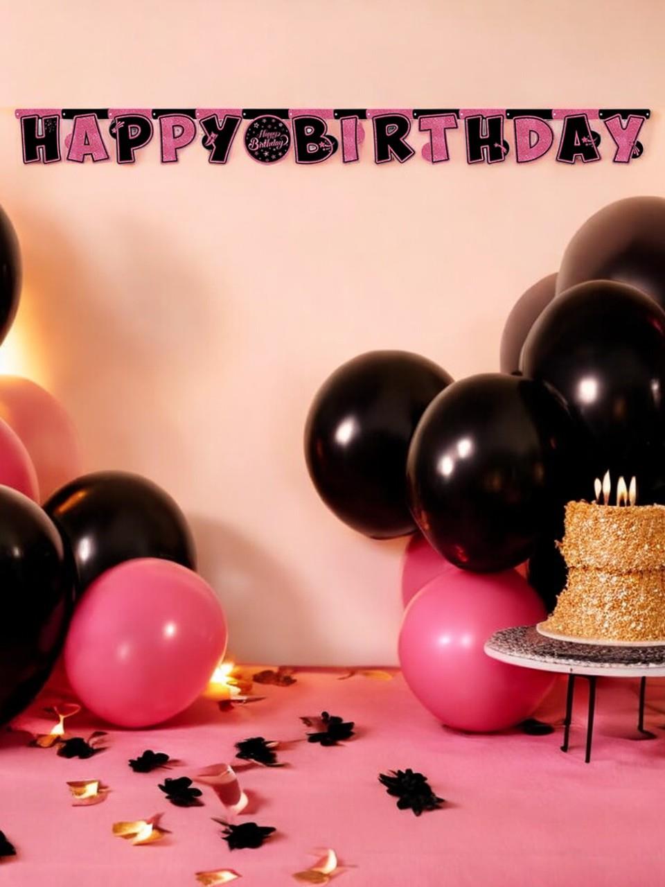 Pink Stars Temalı Happy Birthday Yazı Banner Asılabilir Doğum Günü Süsü