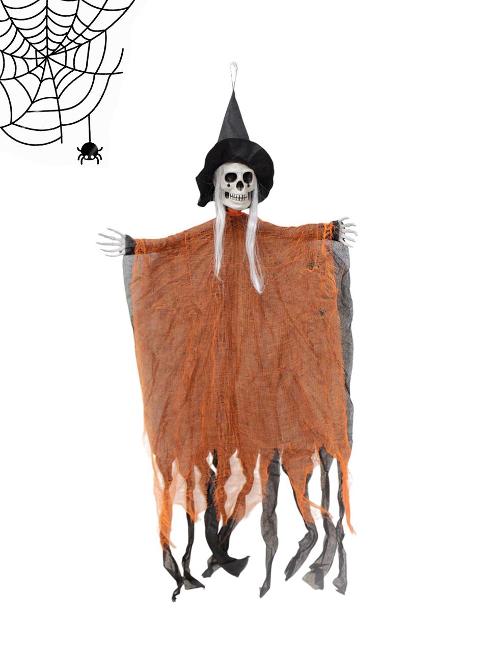 Cadılar Bayramı Şapkalı İskelet Asılabilir Halloween Parti Dekoru Turuncu