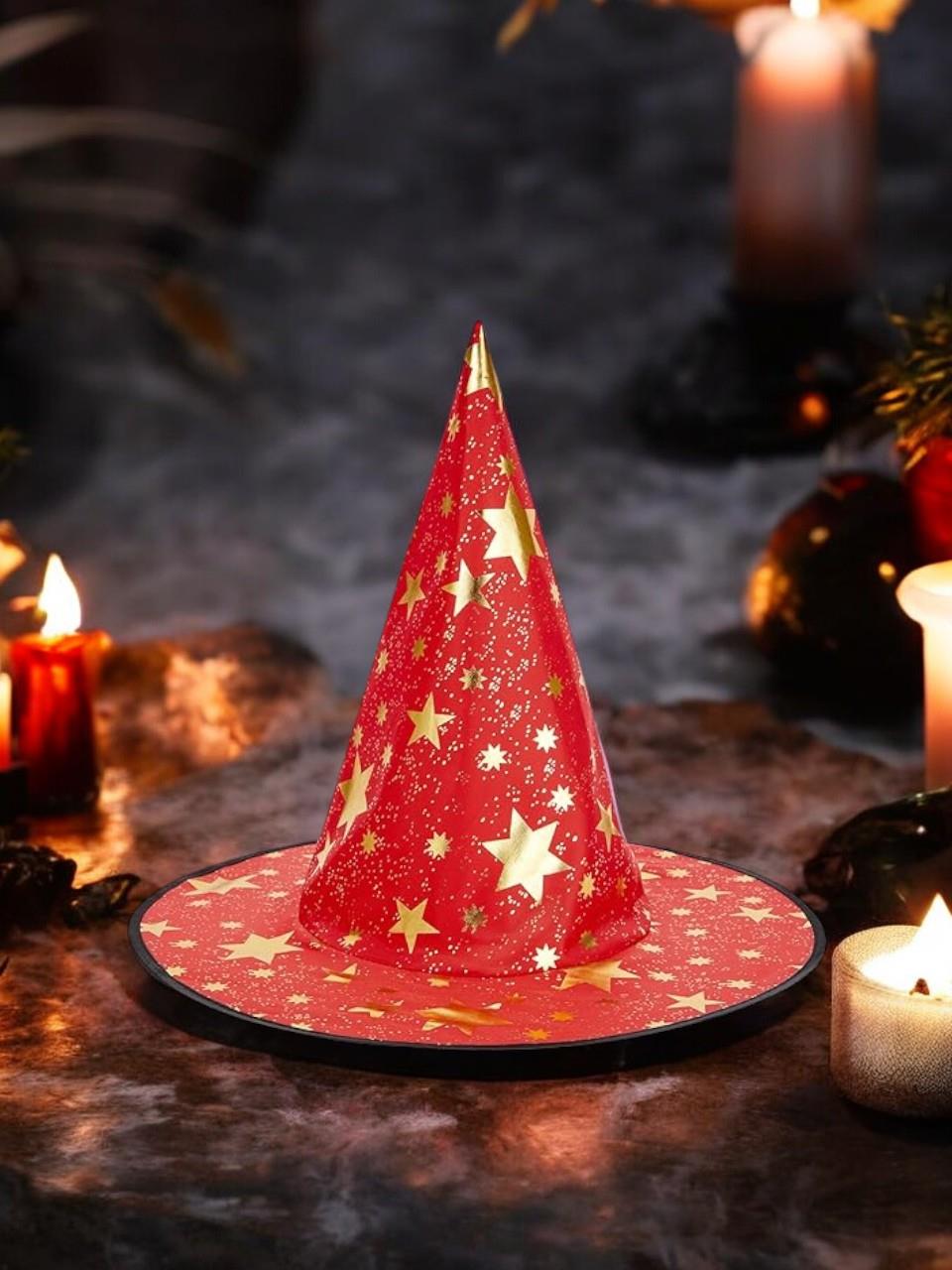 Cadılar Bayramı Desenli Cadı Şapkası Halloween Parti Kostüm Aksesuarı Kırmızı