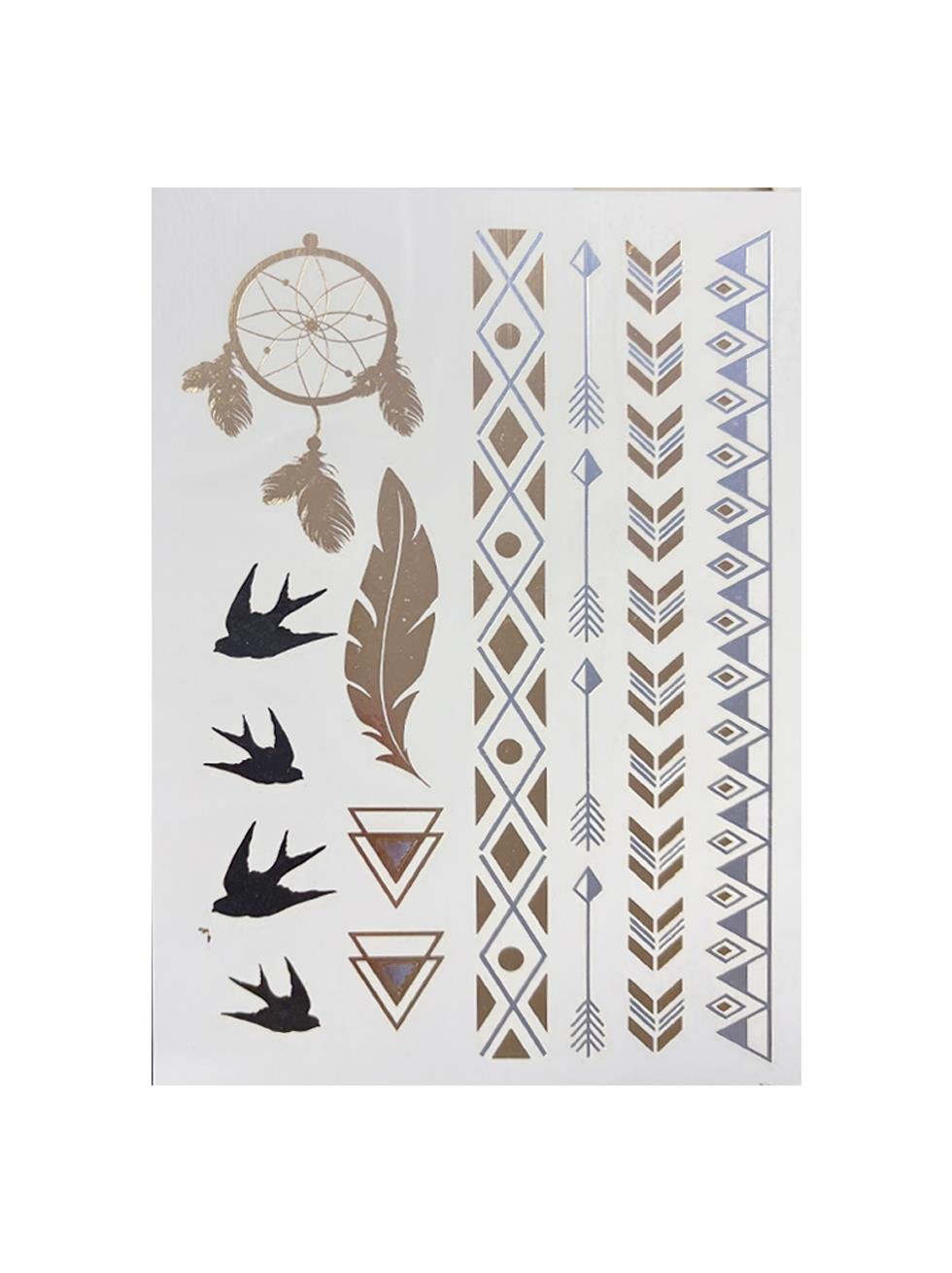 Metalik Geçici Dövme Seti Bohem Desen Altın Gümüş Siyah