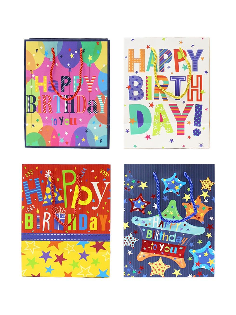 Karton Çanta Happy Birthday Yazılı Alışveriş Çantası Hediye Çantası 33 cm 12li