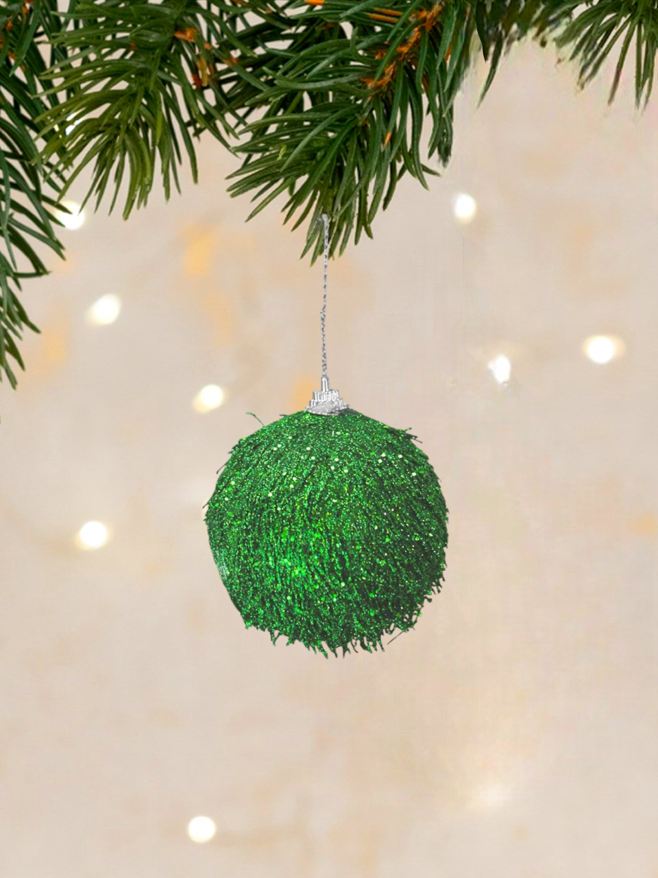 Yılbaşı Topları Püsküllü Çam Ağacı Süsü Yeşil 8 cm