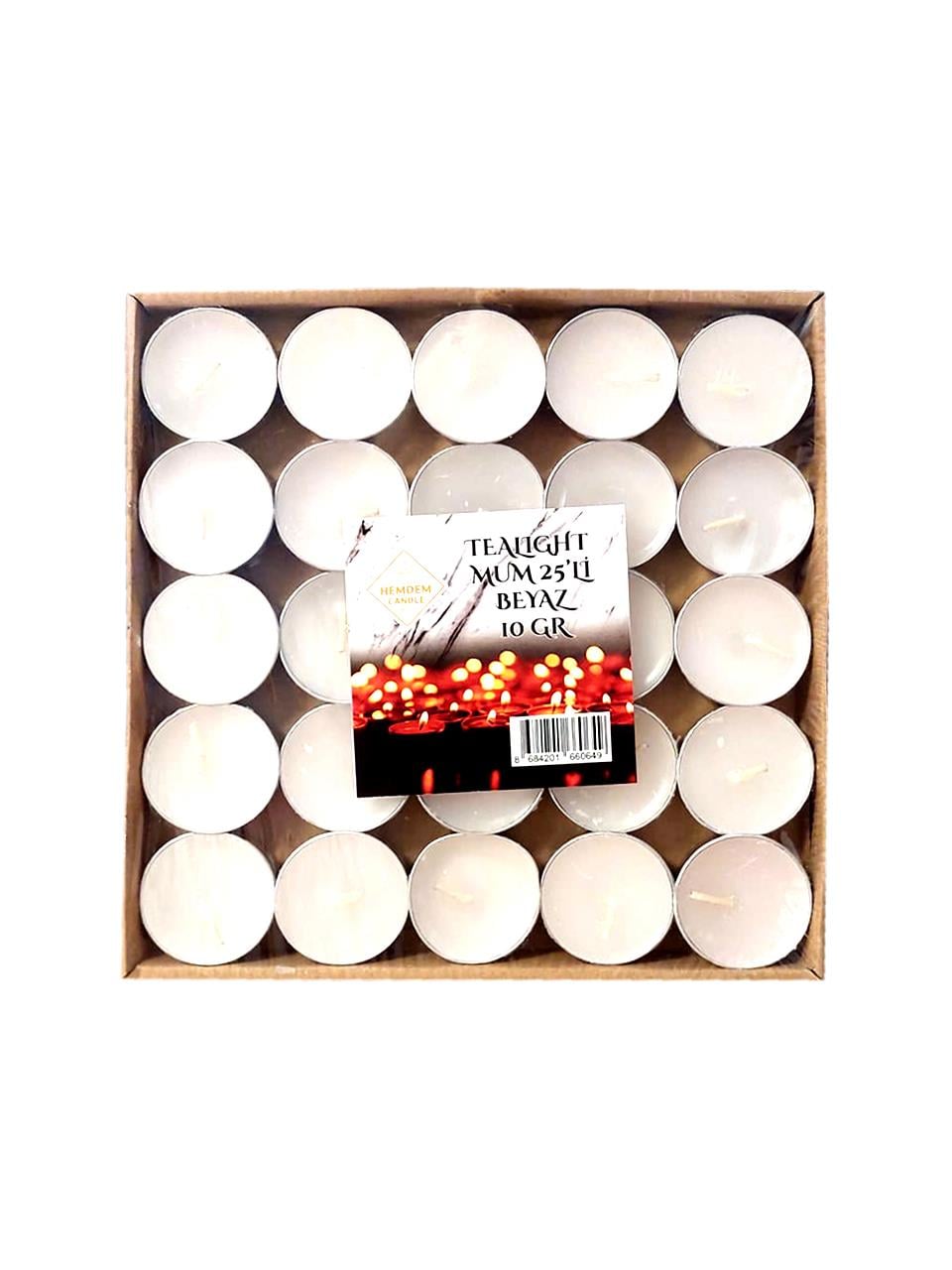 Dekoratif Mum Tealight Mum 10 gr. 25li Beyaz 