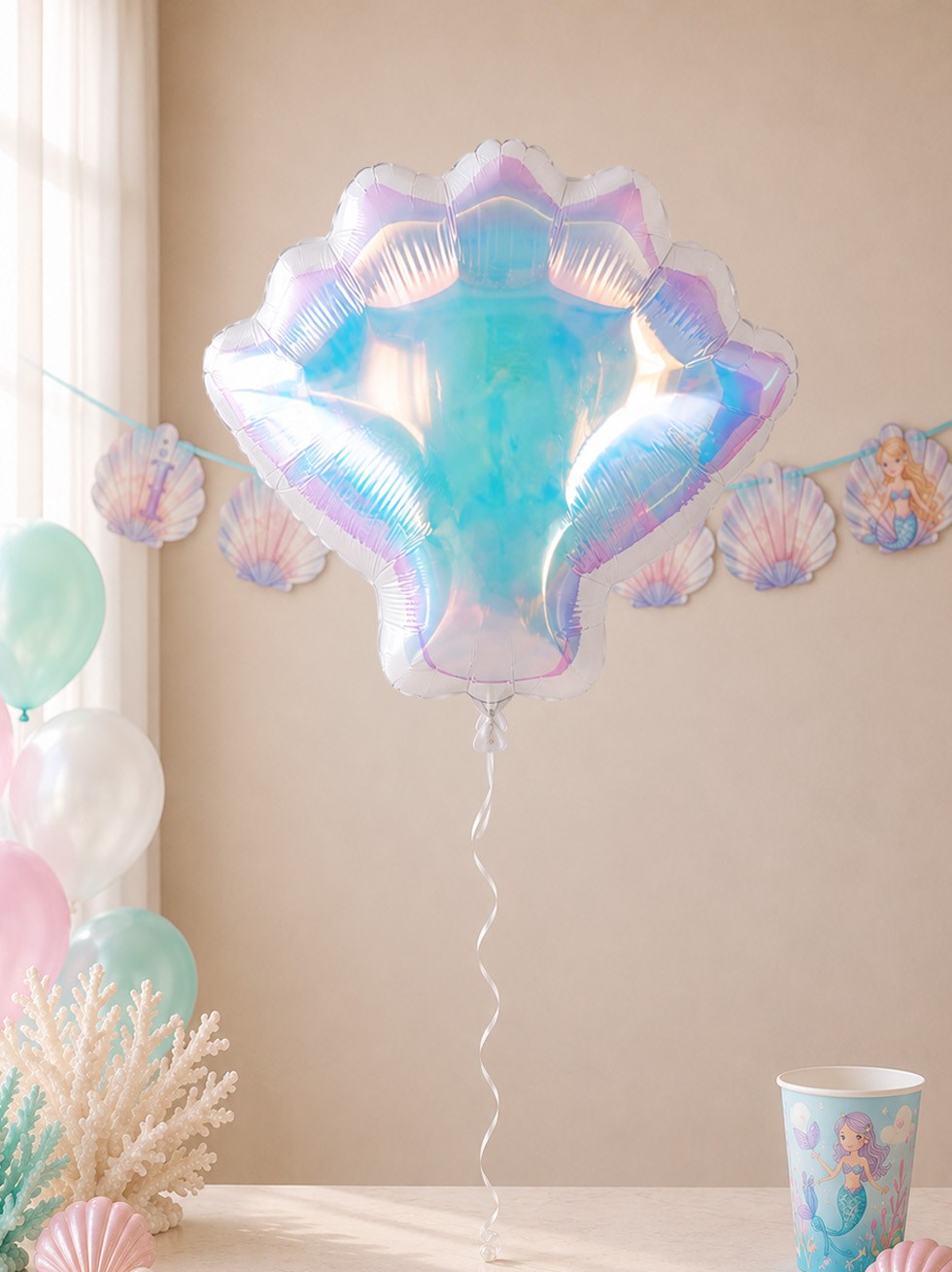 Deniz Kabuğu Şekilli Hologram Folyo Balon Parti Dekorasyonu 54 cm